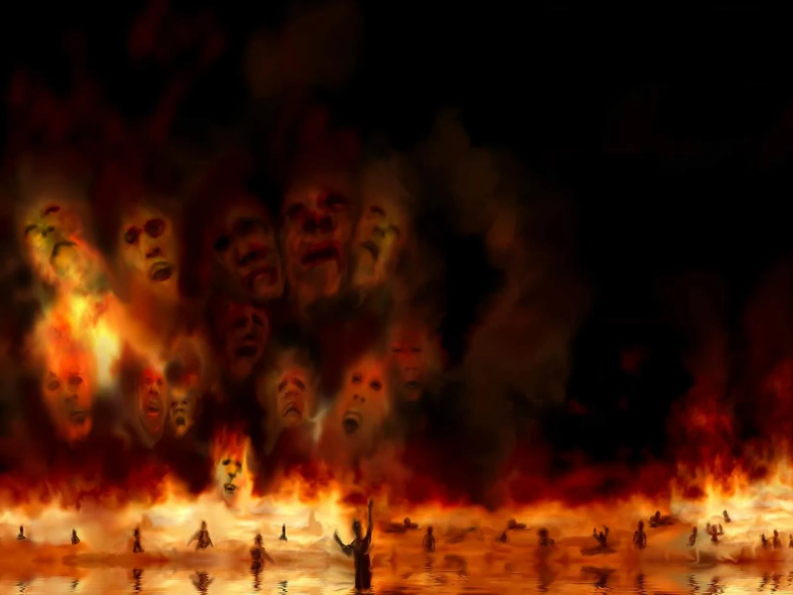 Lake of fire with damned souls